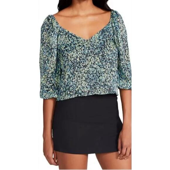 NWT Steve Madden Stevie Top 2X Blue Green Floral Blouse Crinkle Sheer Fairycore - Picture 16 of 16